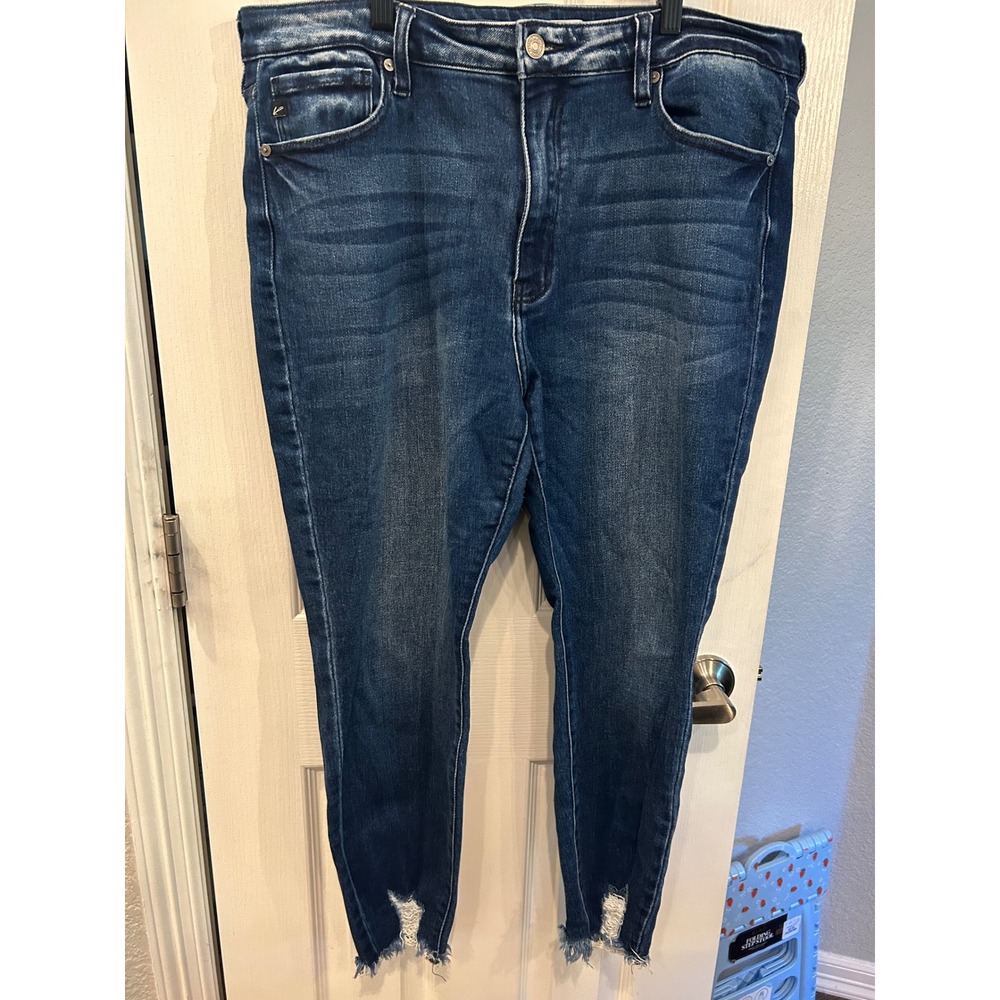 KanCan Skinny Jeans Dark‎ Wash Distressed Raw Hem High Rise Denim Pants 32